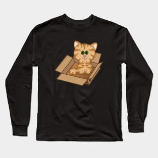 Cartoon Orange Tabby Cat in A Box Long Sleeve T-Shirt